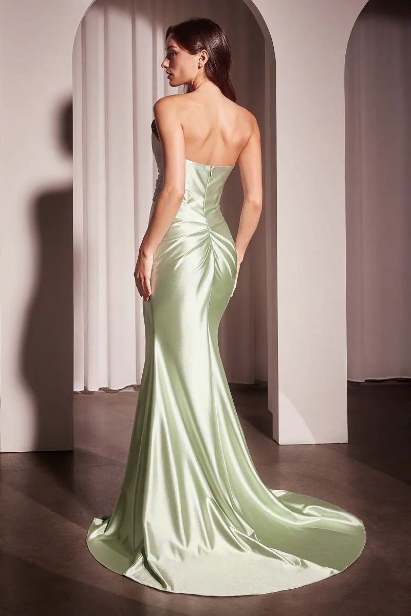 Pleated Strapless Fitted Satin Gown by Tux-USA