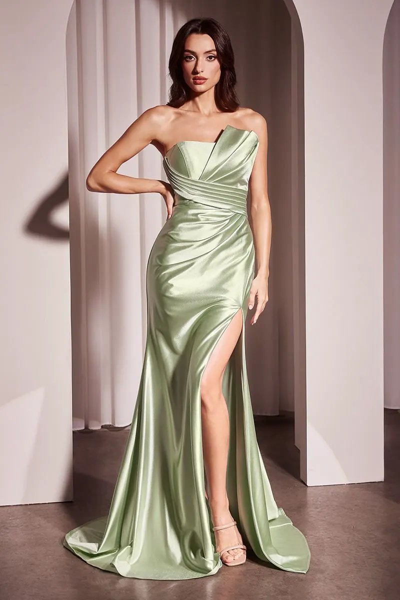 Pleated Strapless Fitted Satin Gown by Tux-USA
