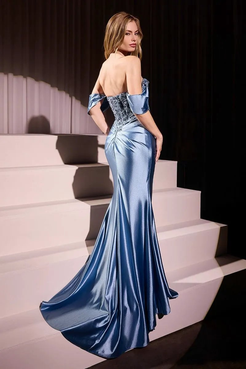 Off The Shoulder Satin Fitted Gown by Tux-USA
