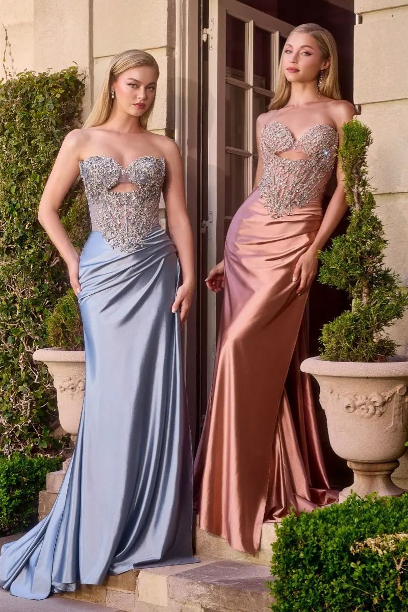 Fitted Strapless Lace & Satin Gown by Tux-USA