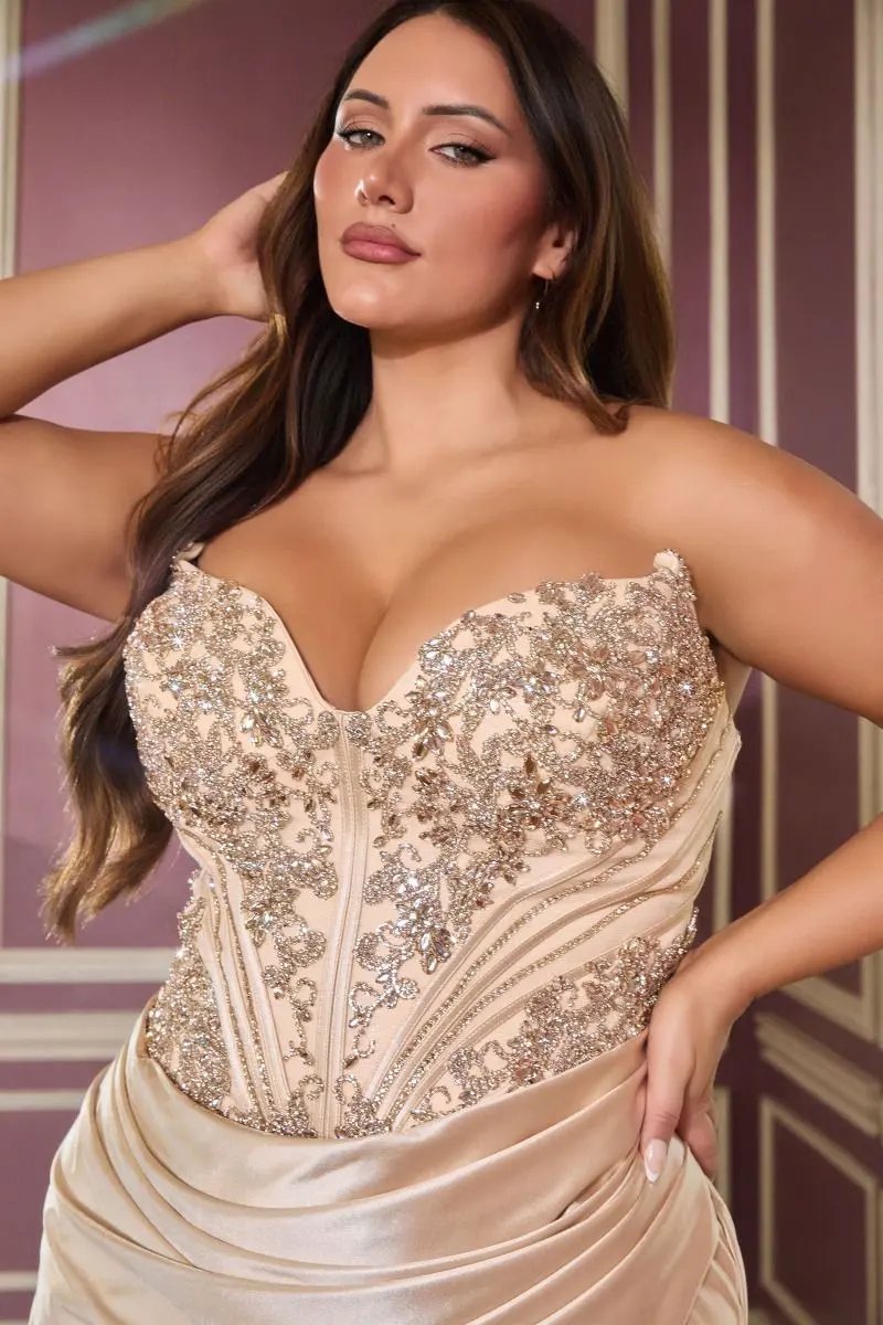 Strapless Bodice With Crystal Satin by Tux-USA
