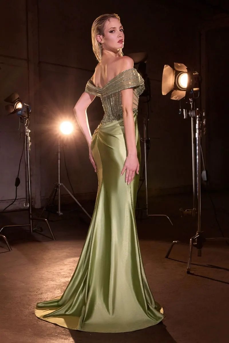 Off The Shoulder Satin Fitted Gown by Tux-USA