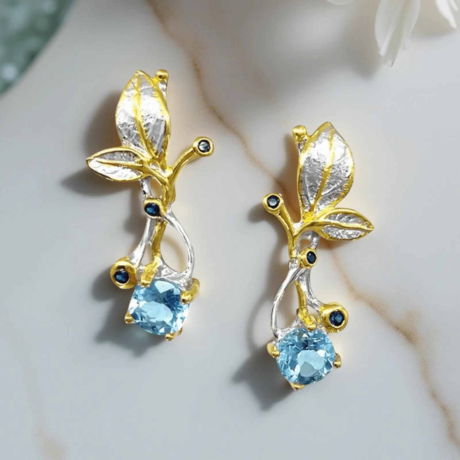 Earrings Laurel with Blue Sapphire and Sky-Blue Topaz by La Moda Me