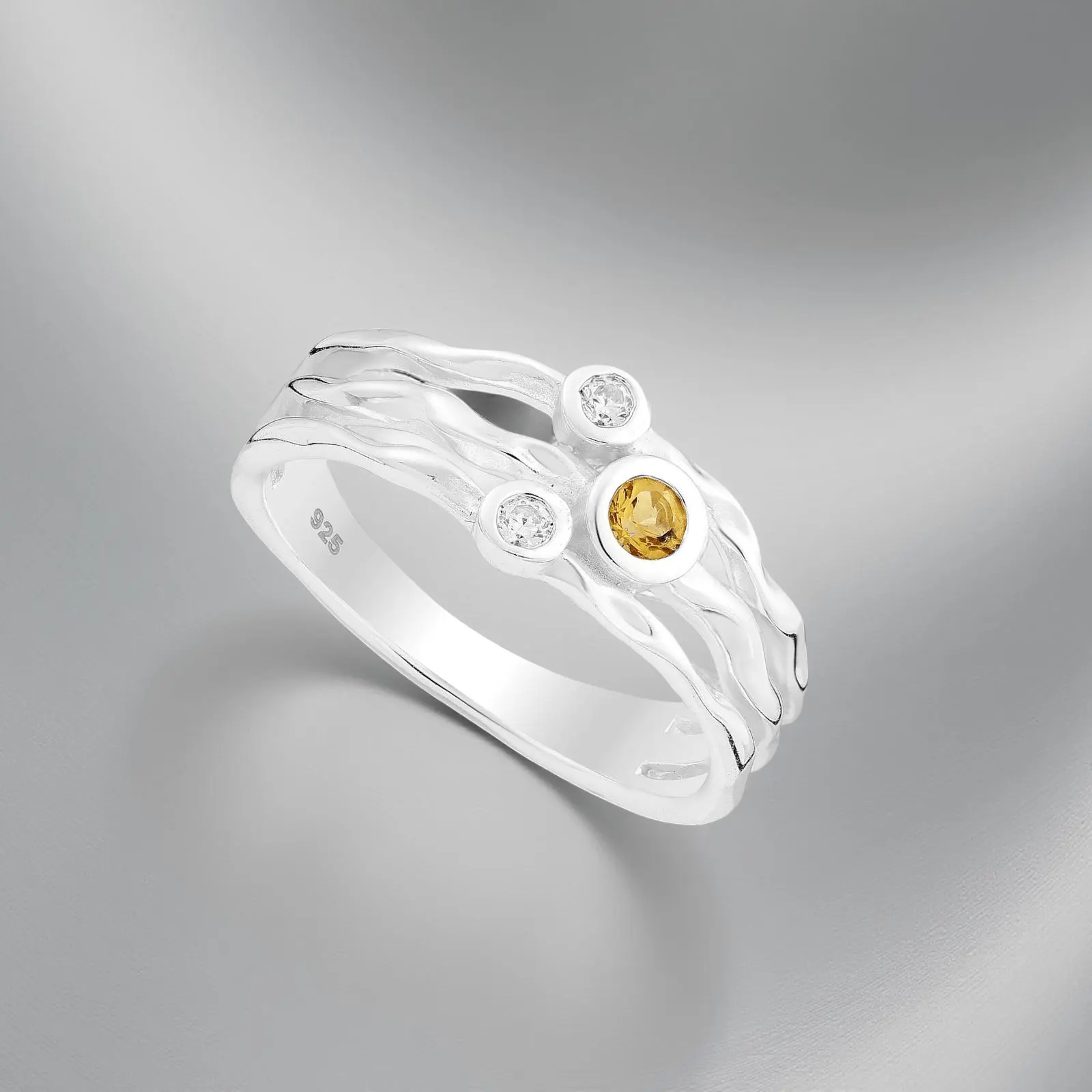 Ring Primavera - Sterling Silver Citrine & CZ Diamond Ring by La Moda Me