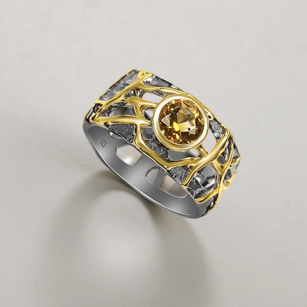 Ring Alba - Sterling Silver Citrine Gold Plated Ring by La Moda Me