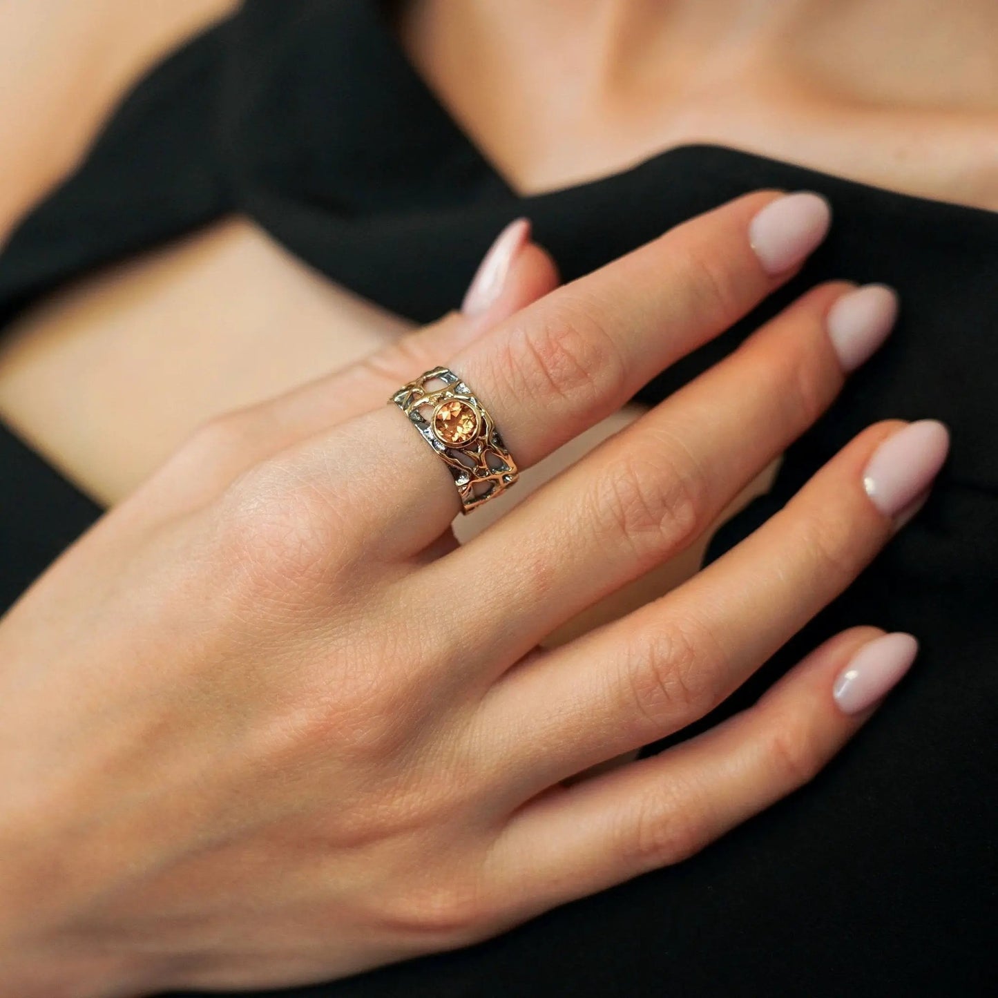 Ring Alba - Sterling Silver Citrine Gold Plated Ring by La Moda Me