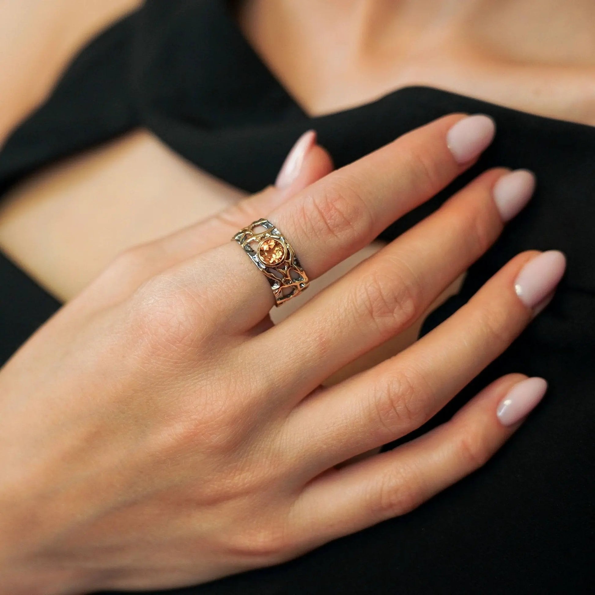 Ring Alba - Sterling Silver Citrine Gold Plated Ring by La Moda Me
