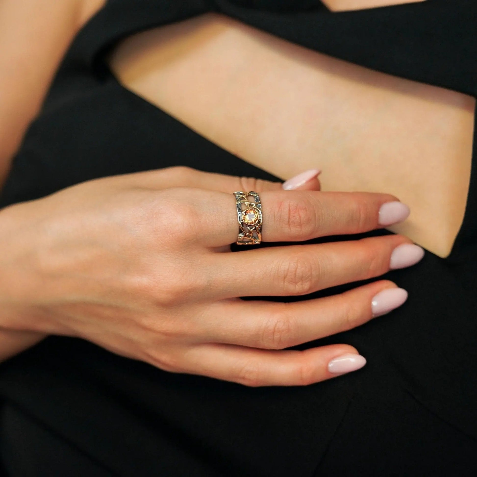 Ring Alba - Sterling Silver Citrine Gold Plated Ring by La Moda Me