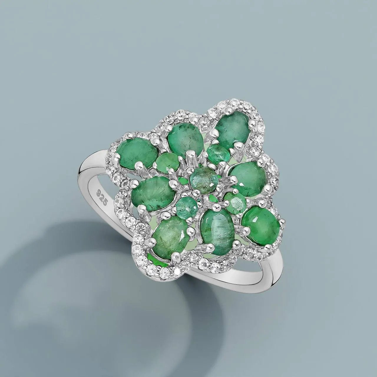 Ring Esmeralda - Sterling Silver Emerald Rhodium Plated Ring by La Moda Me