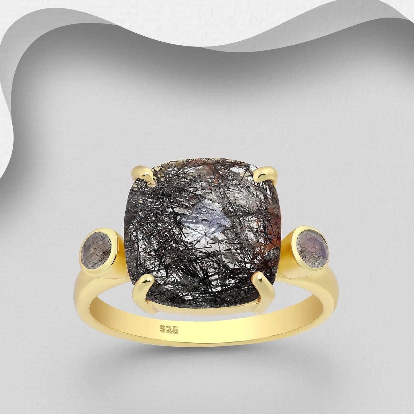 Ring Nebbia - Sterling Silver Rutilated Quartz & Labradorite Ring by La Moda Me