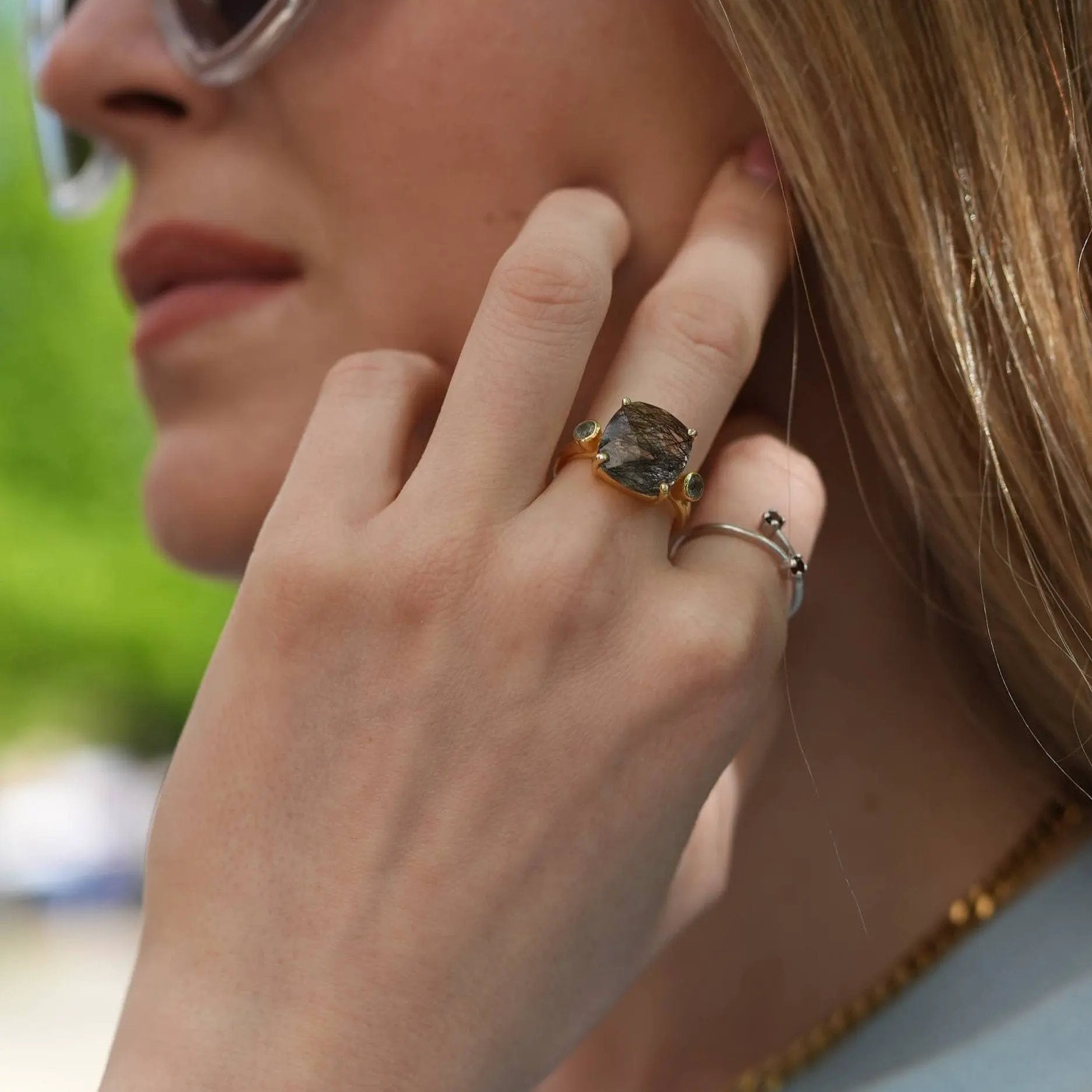 Ring Nebbia - Sterling Silver Rutilated Quartz & Labradorite Ring by La Moda Me