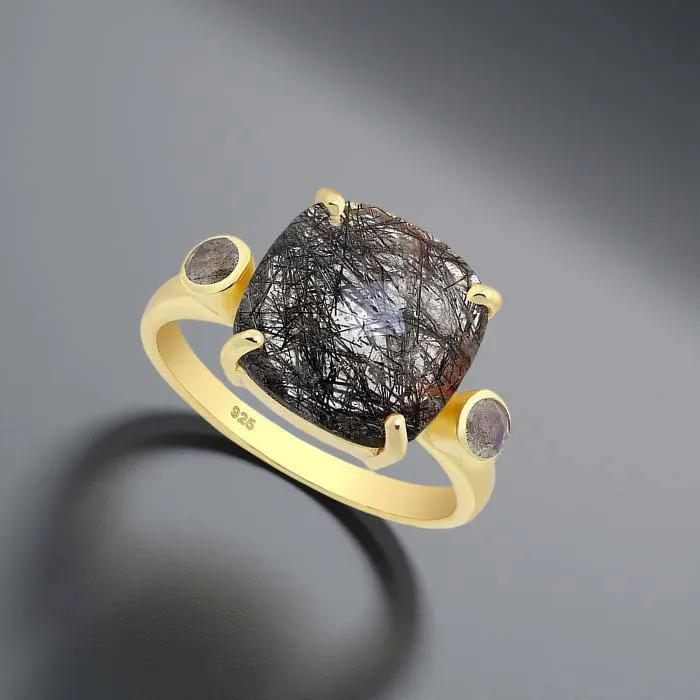 Ring Nebbia - Sterling Silver Rutilated Quartz & Labradorite Ring by La Moda Me