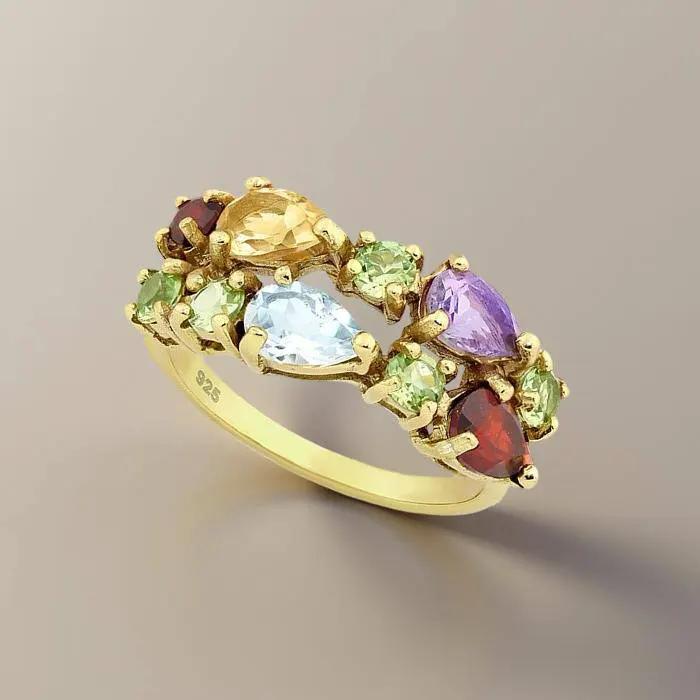 Ring Santa Maria - Sterling Silver Multi-Gemstone Gold Plated Ring by La Moda Me