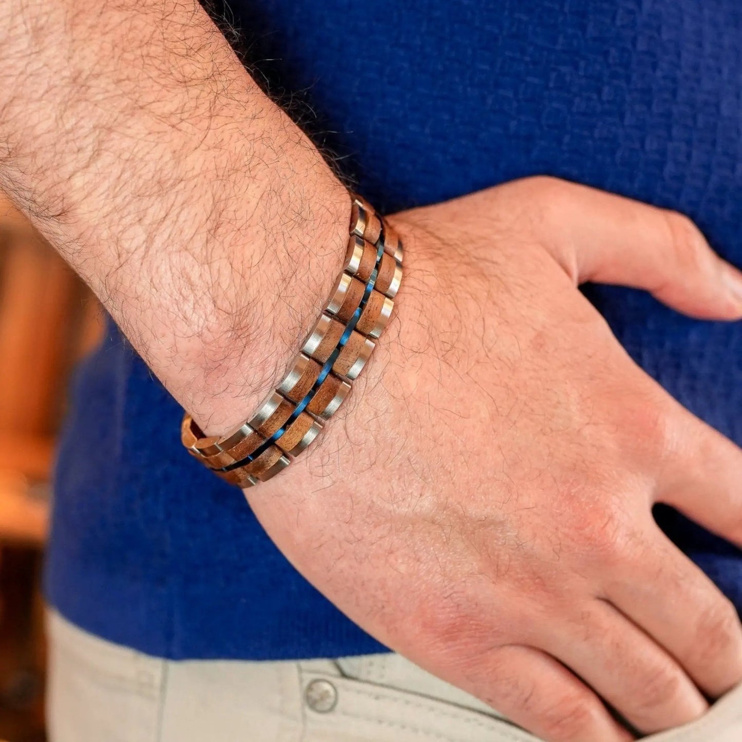 Bracelet Njord - Eco-Friendly Steel, Walnut & Blue Bracelet by La Moda Me