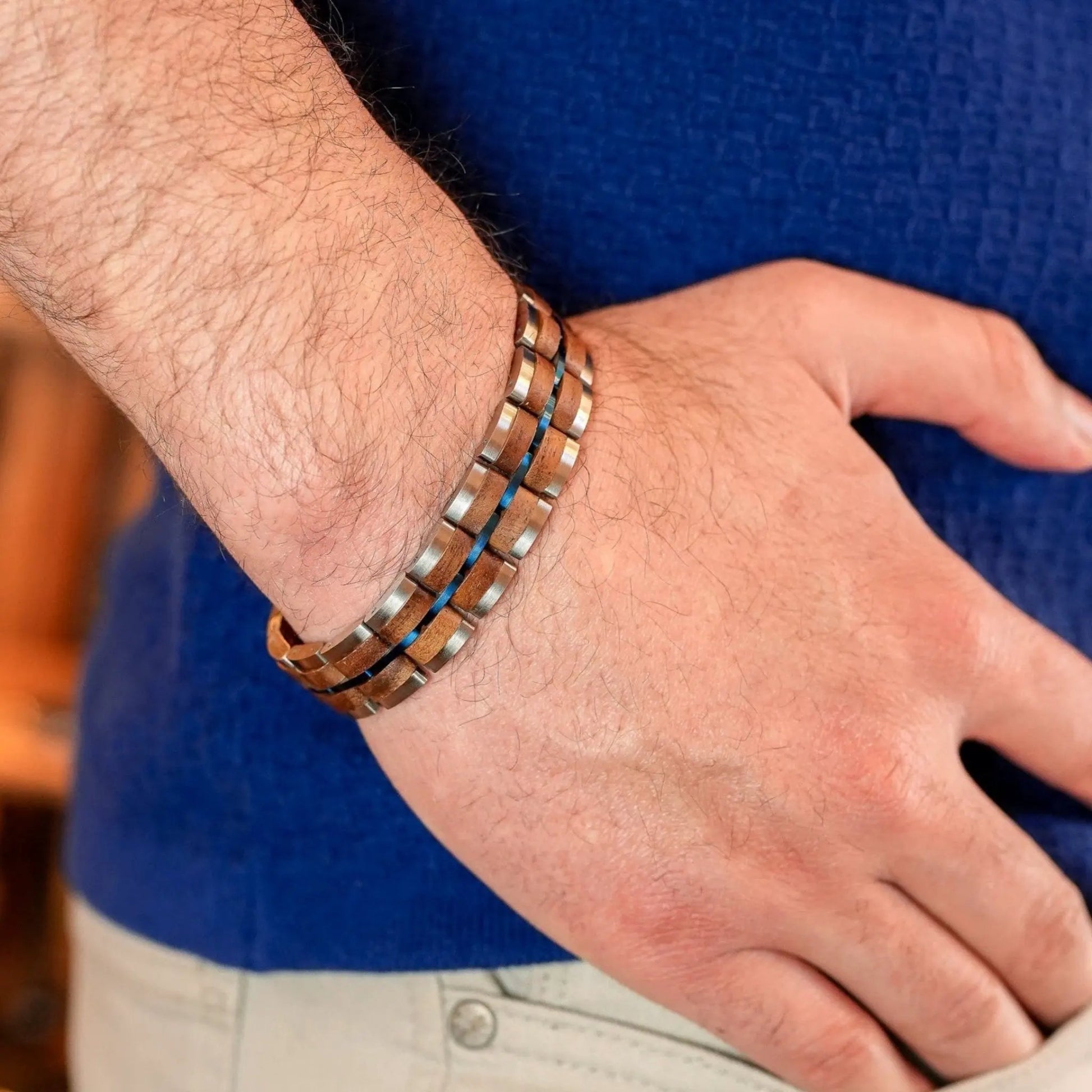 Bracelet Njord - Eco-Friendly Steel, Walnut & Blue Bracelet by La Moda Me