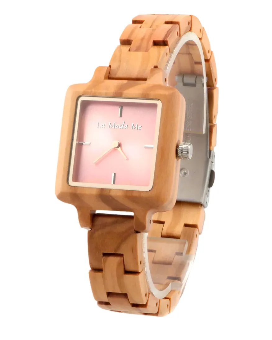 Watch La Piccola Natura - Eco-Friendly Olivewood Pink Timepiece by La Moda Me
