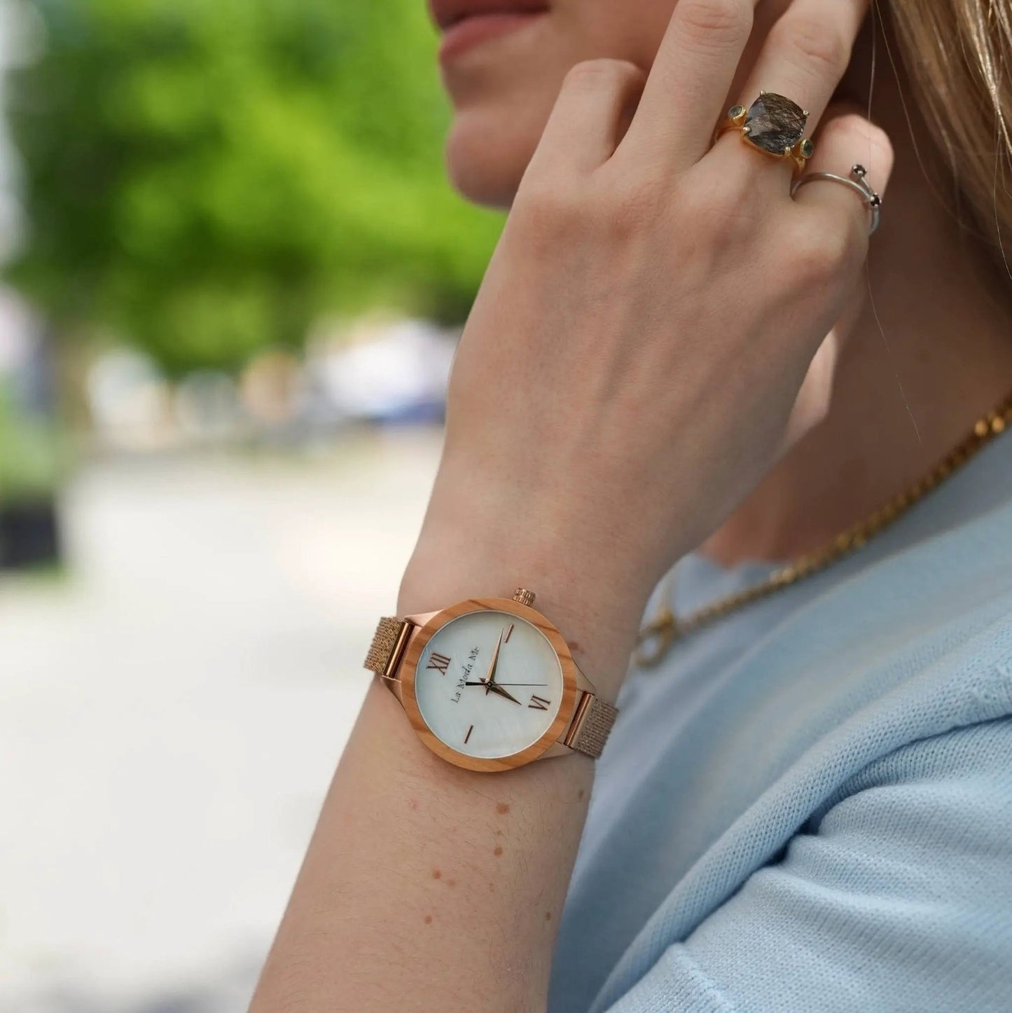 Watch Olivewood Grace - Eco-Friendly Rosegold & Olivewood Timepiece by La Moda Me