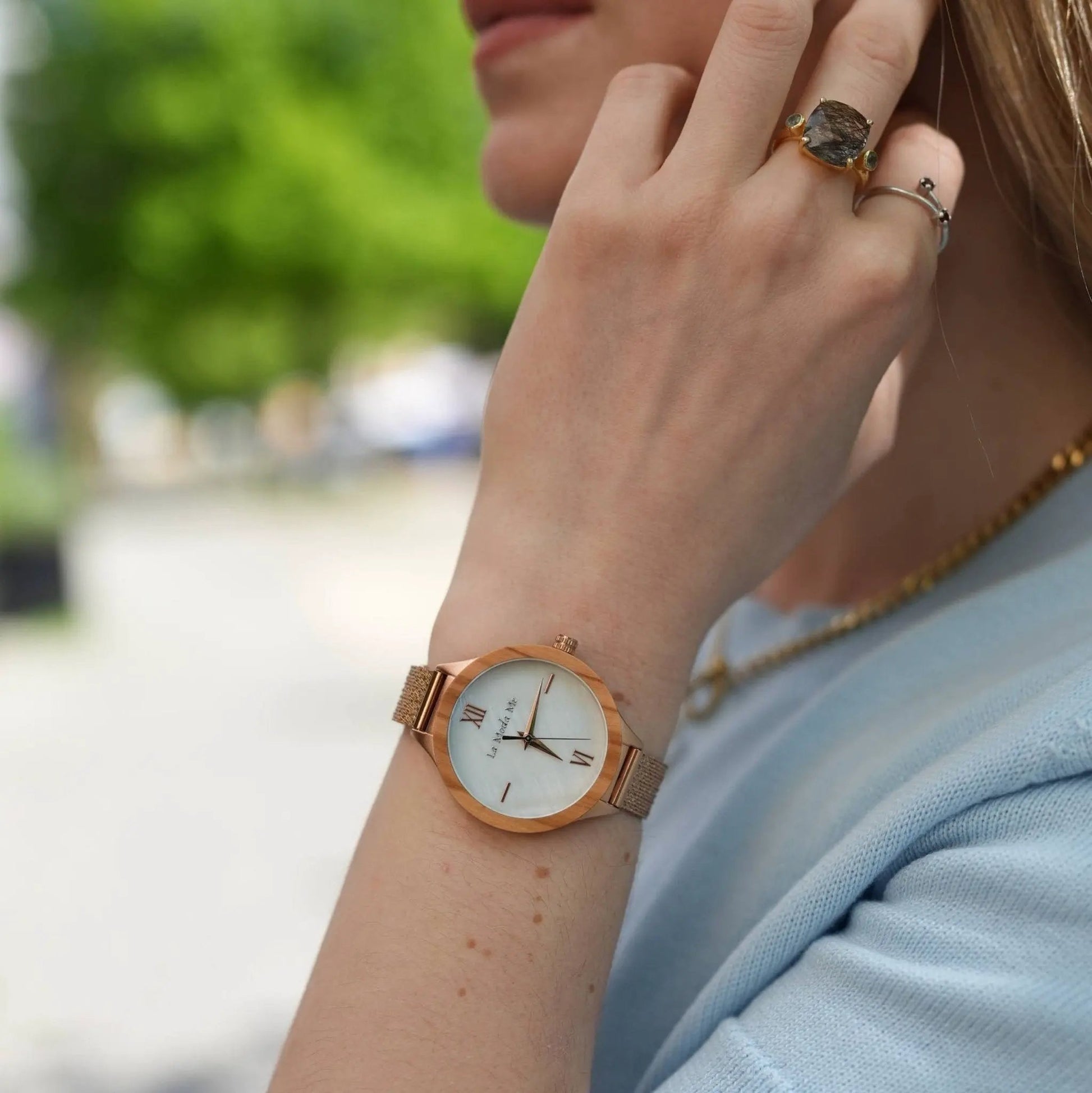 Watch Olivewood Grace - Eco-Friendly Rosegold & Olivewood Timepiece by La Moda Me