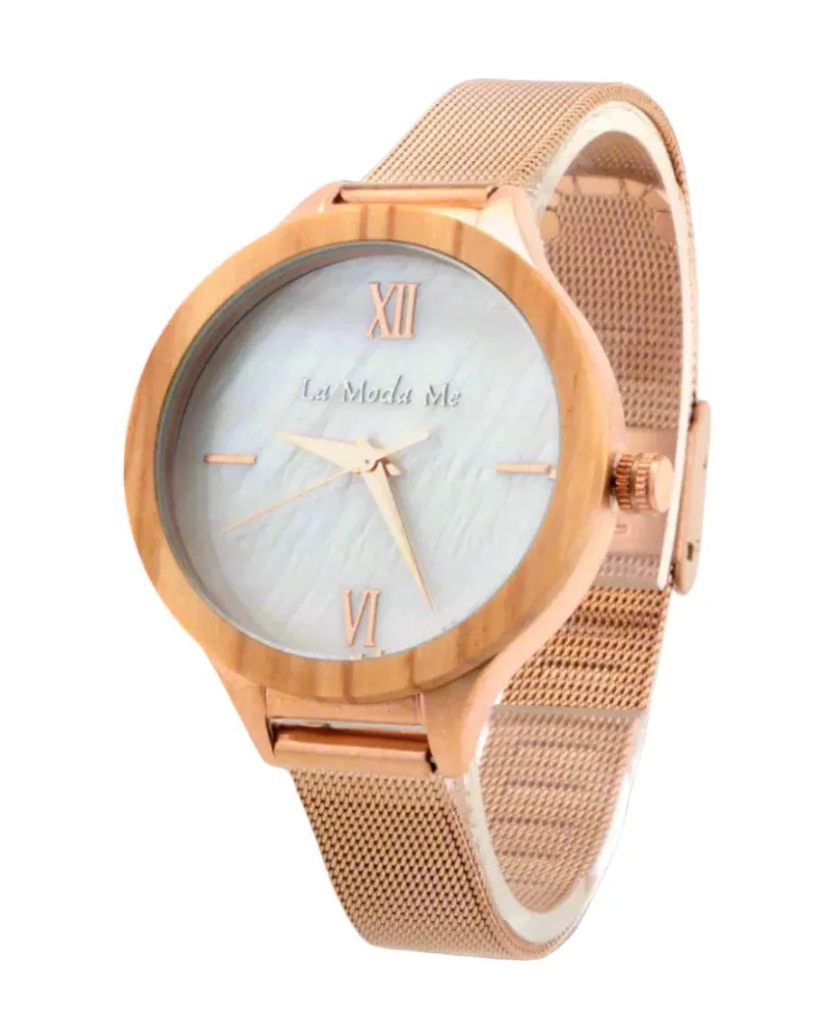 Watch Olivewood Grace - Eco-Friendly Rosegold & Olivewood Timepiece by La Moda Me