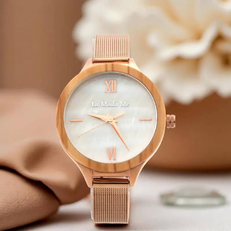 Watch Olivewood Grace - Eco-Friendly Rosegold & Olivewood Timepiece by La Moda Me