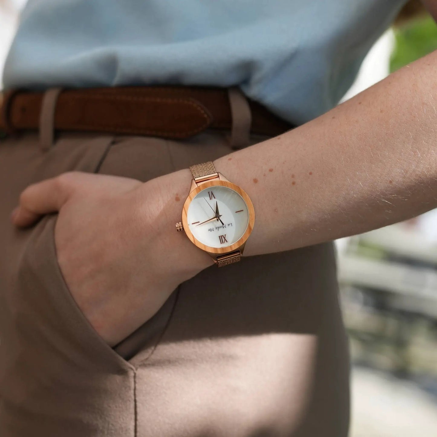 Watch Olivewood Grace - Eco-Friendly Rosegold & Olivewood Timepiece by La Moda Me