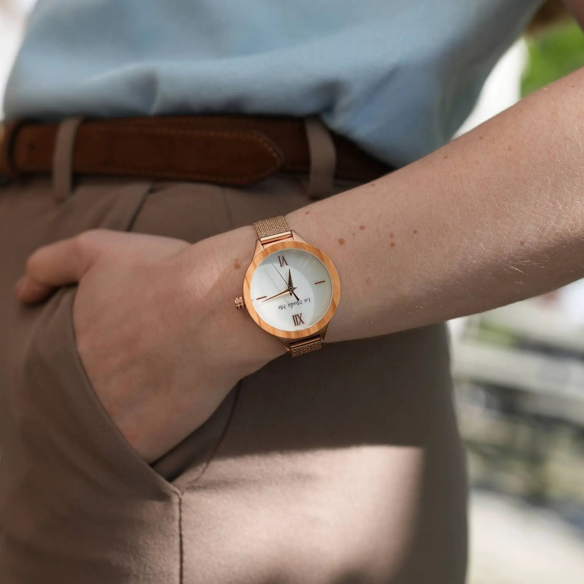 Watch Olivewood Grace - Eco-Friendly Rosegold & Olivewood Timepiece by La Moda Me