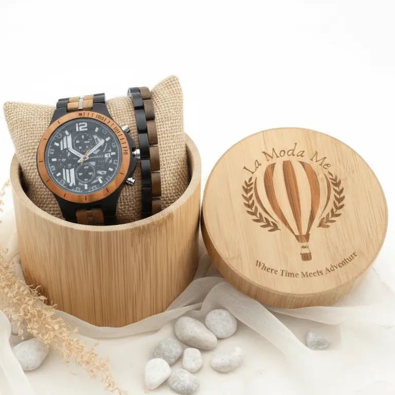 Wooden Set Berlin Nights - Eco-Friendly Watch & Bracelet Bundle by La Moda Me