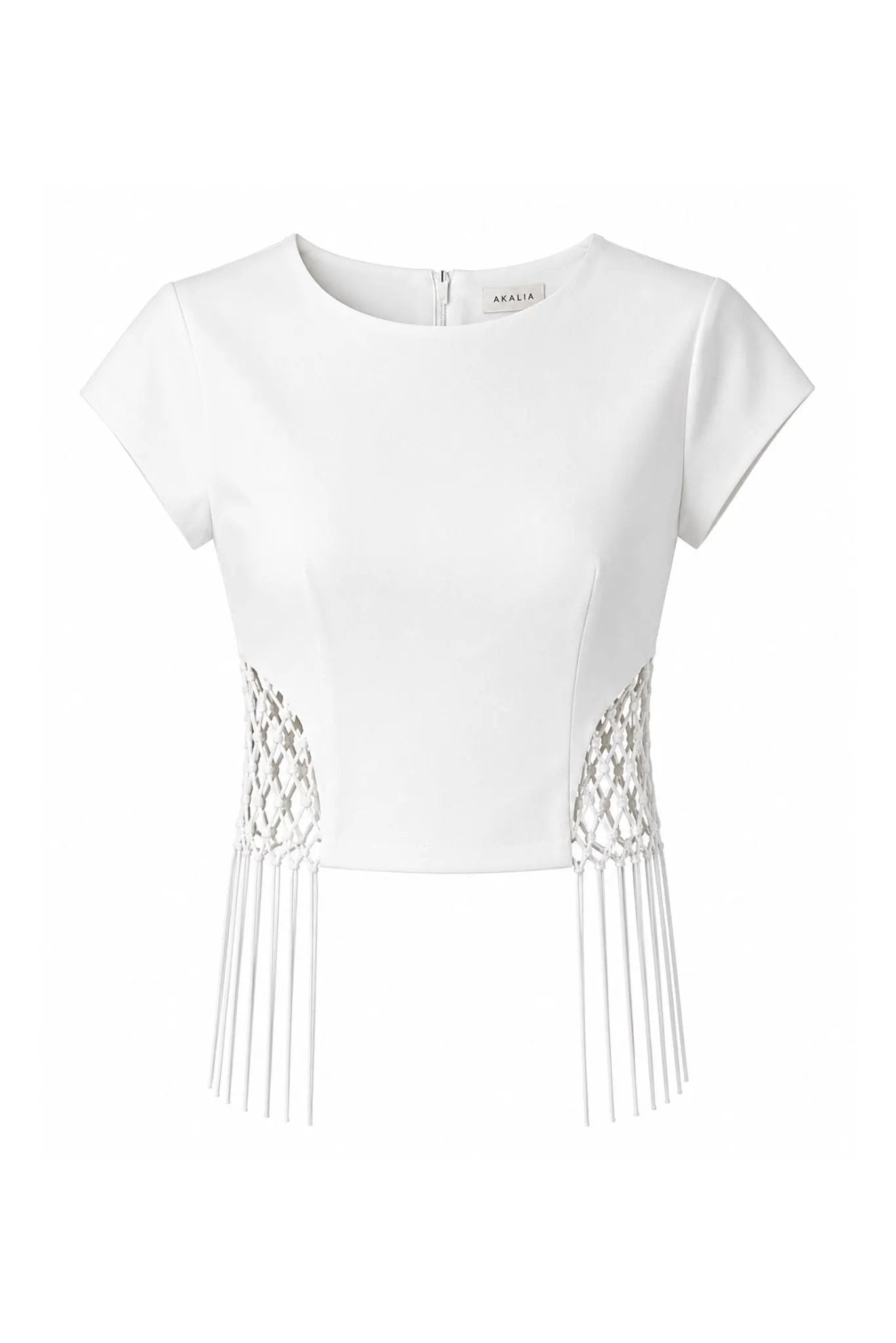 Leona fringe top in white by AKALIA