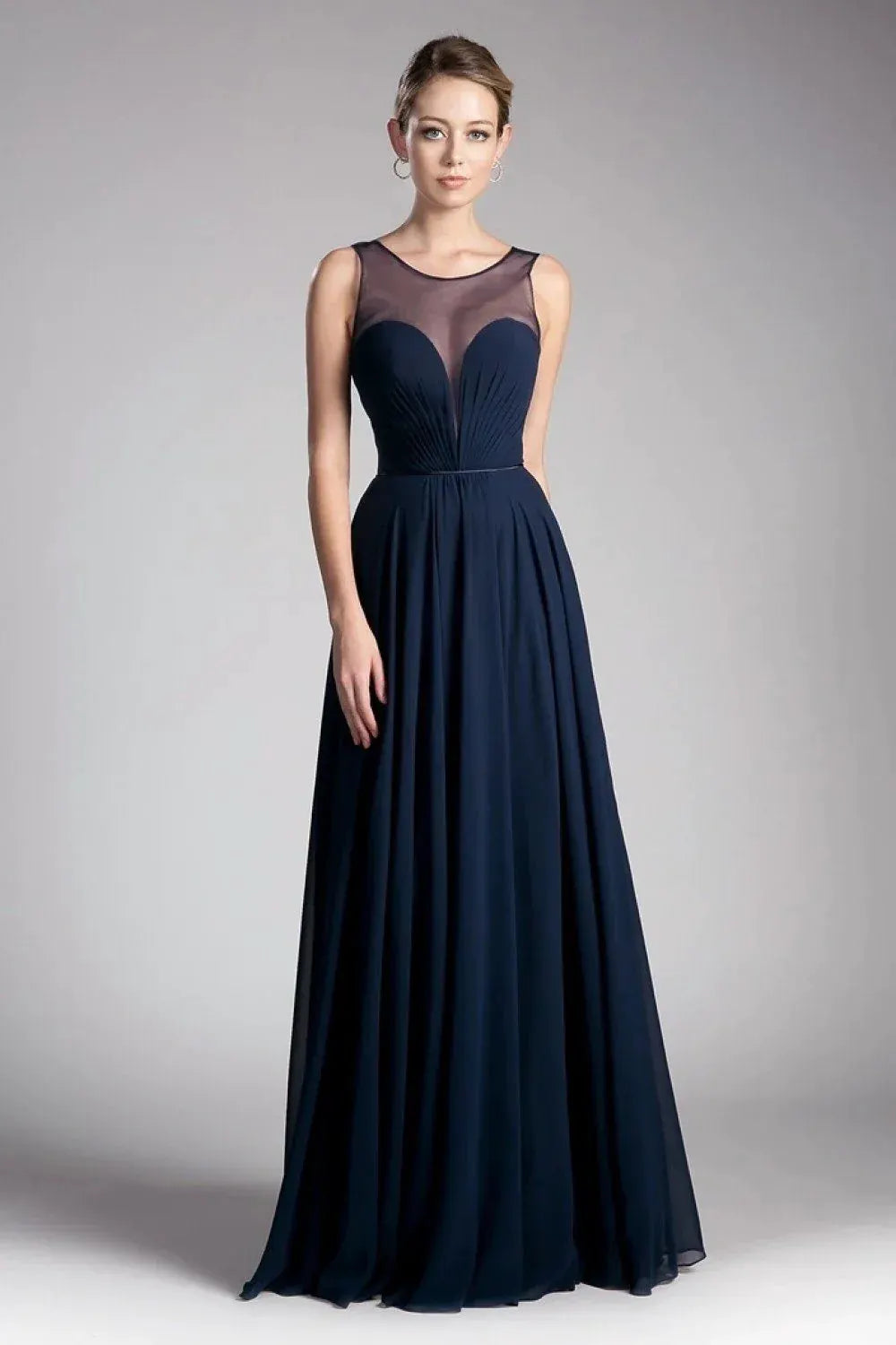 A-Line Chiffon Dress with Illusion Neckline by Tux-USA