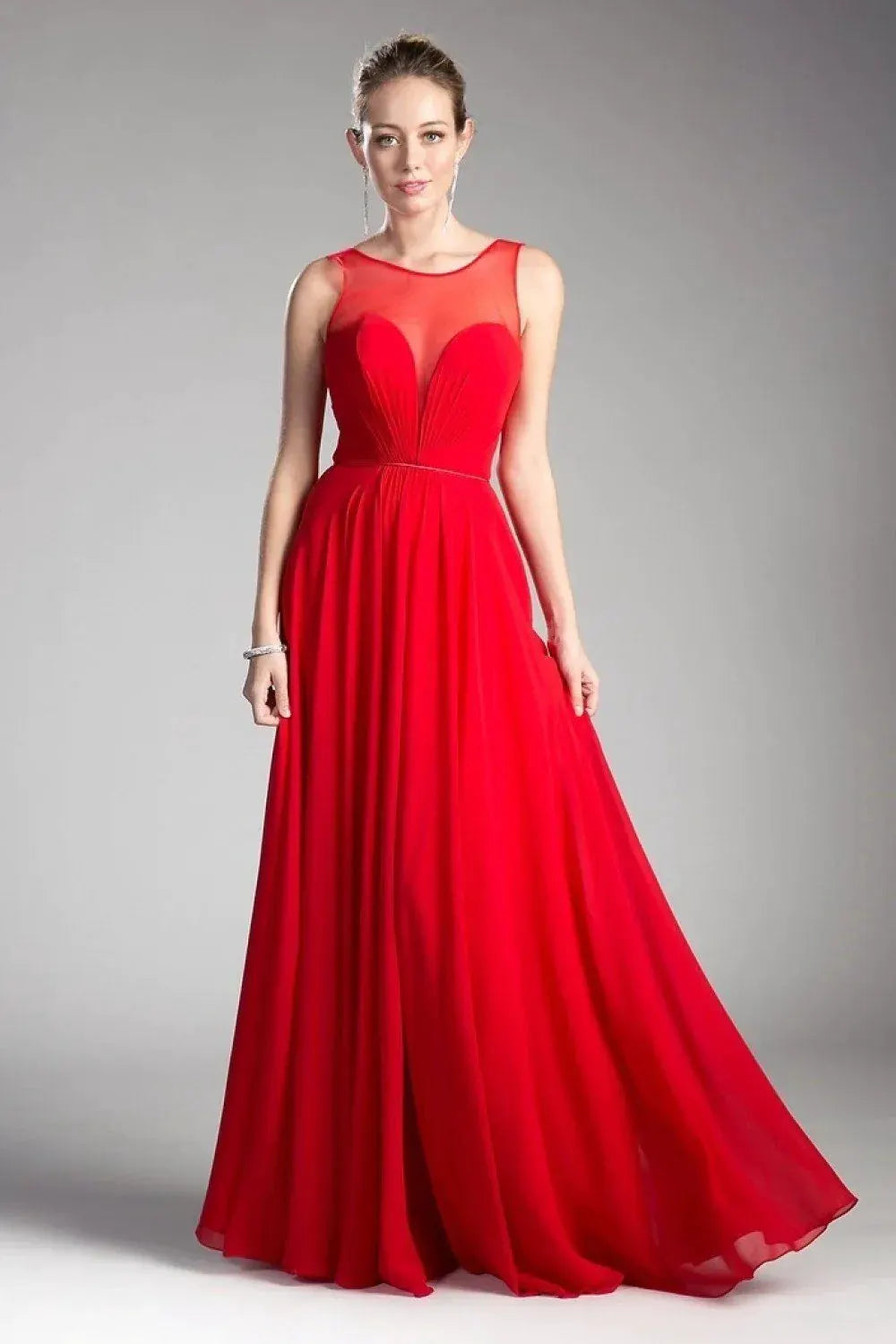 A-Line Chiffon Dress with Illusion Neckline by Tux-USA