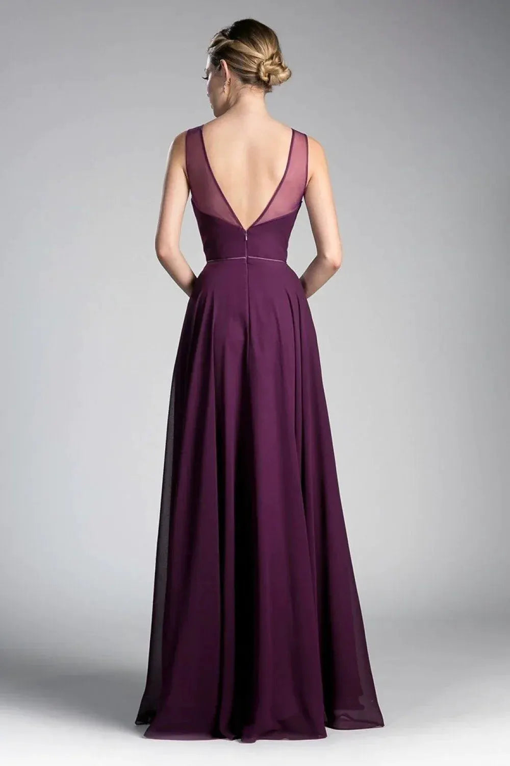 A-Line Chiffon Dress with Illusion Neckline by Tux-USA
