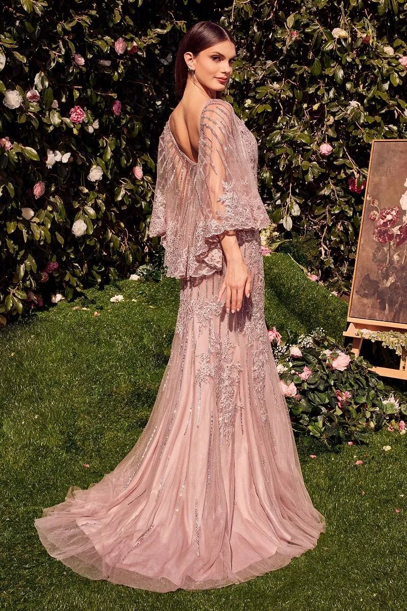 Lace Fitted Caplet Gown by Tux-USA
