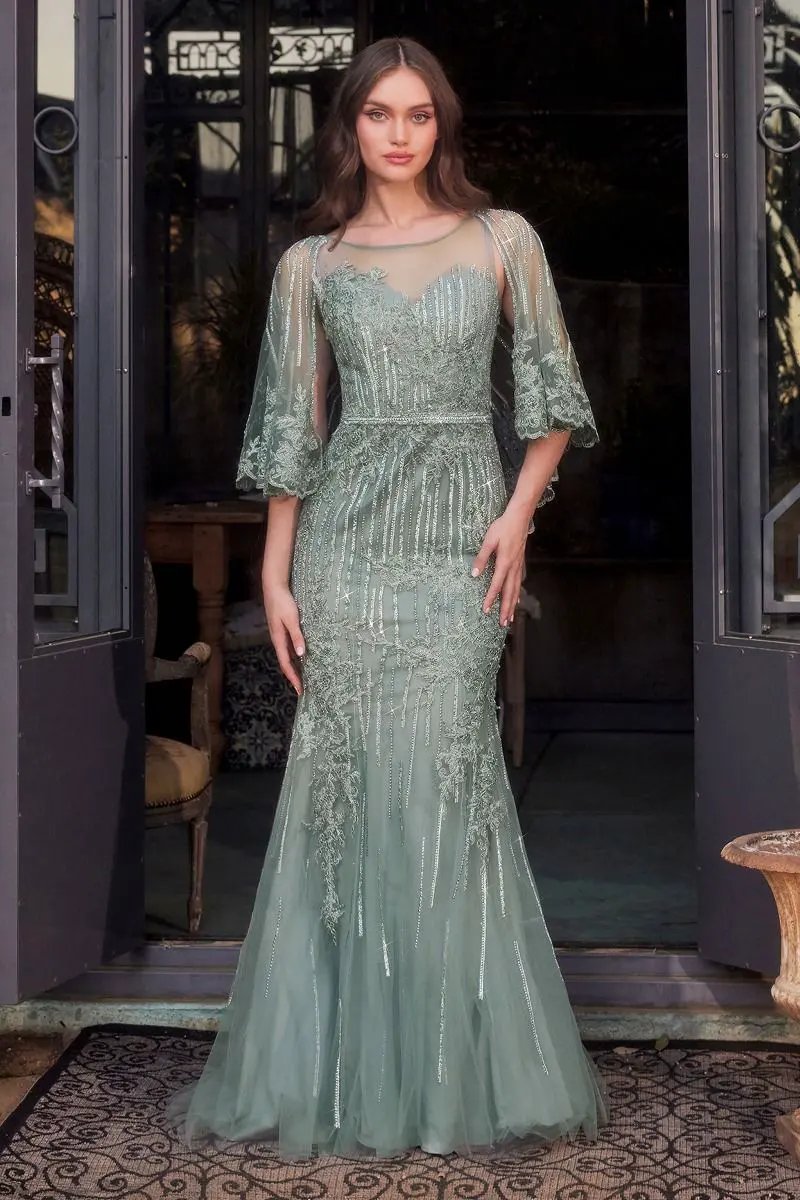Lace Fitted Caplet Gown by Tux-USA