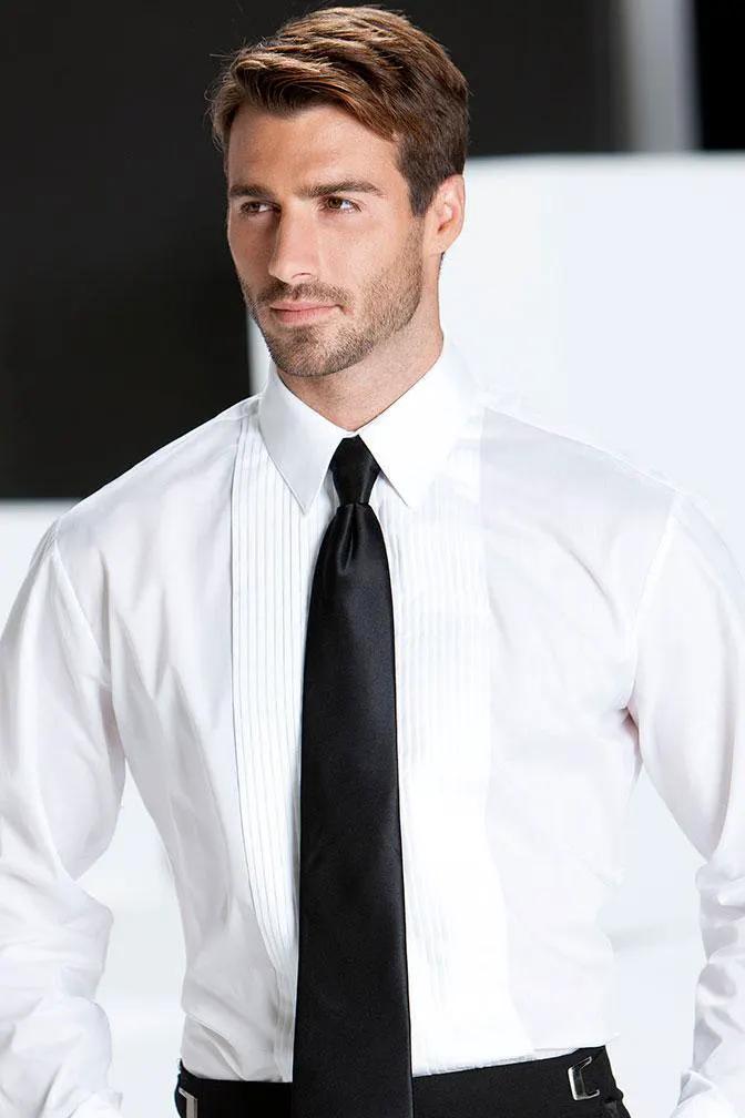 "Marco" White Pleated Laydown Tuxedo Shirt by Tux-USA