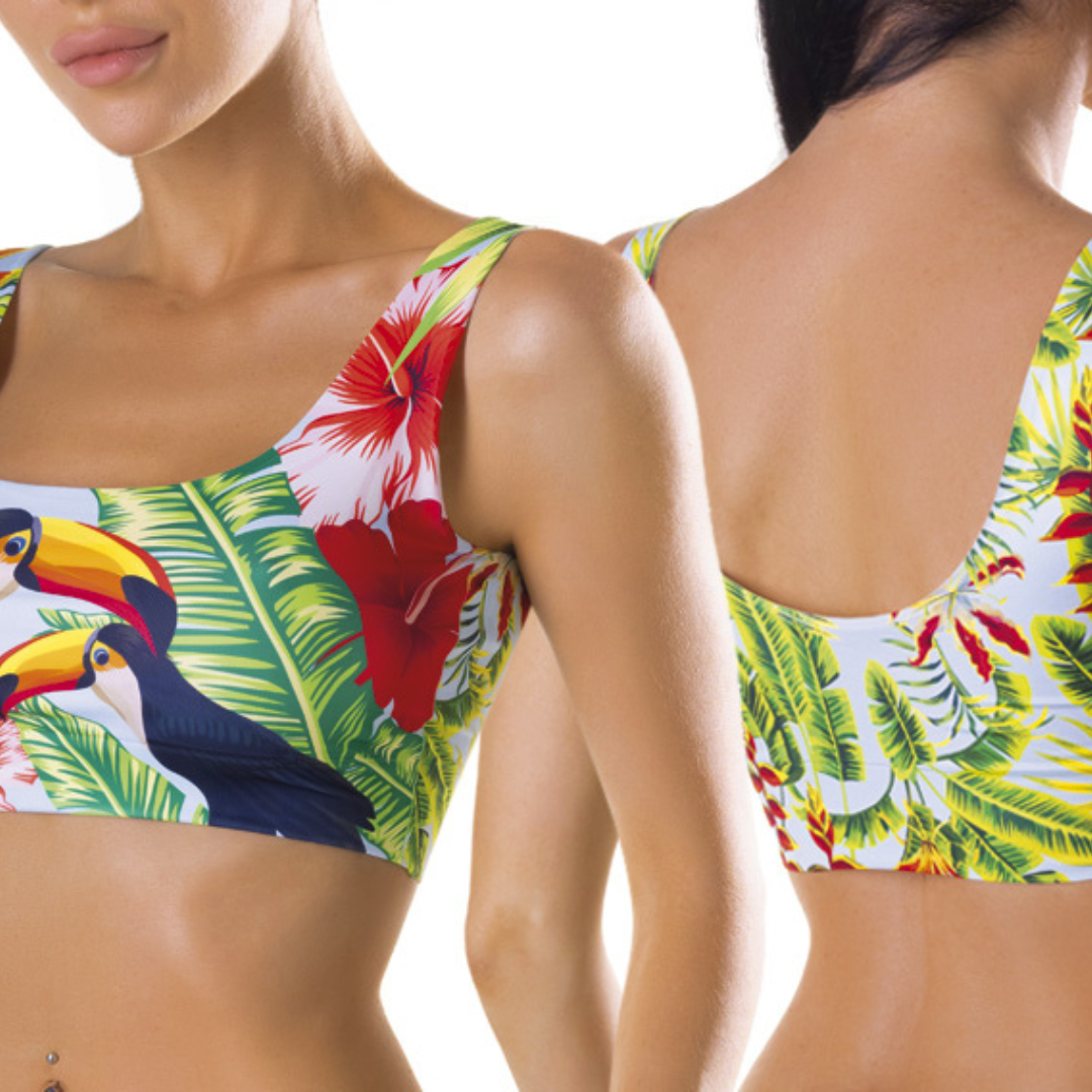 Memème Women’s Ultra-Comfortable TROPICAL - Toucan - Crop Top| Stretchy Fit, No Elastic Bands by Mememe