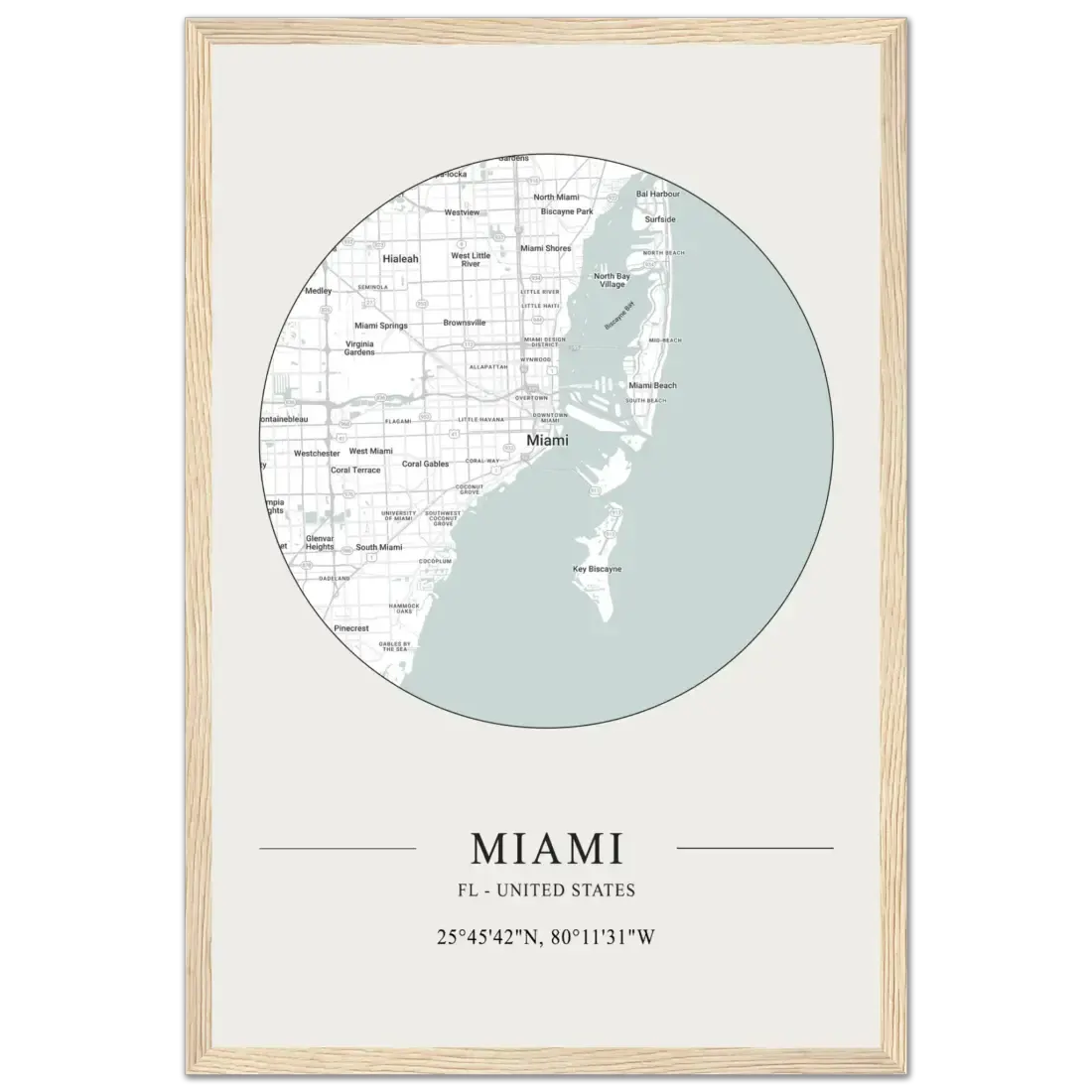 Miami, Florida, United States minimalist map poster by Art-O-Rama Shop