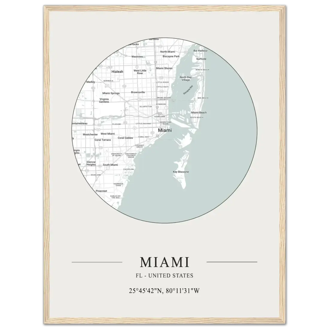 Miami, Florida, United States minimalist map poster by Art-O-Rama Shop