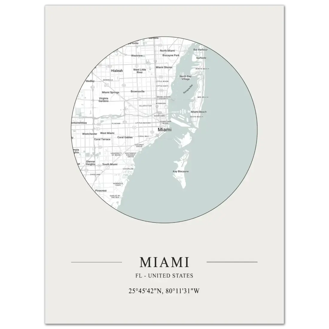 Miami, Florida, United States minimalist map poster by Art-O-Rama Shop