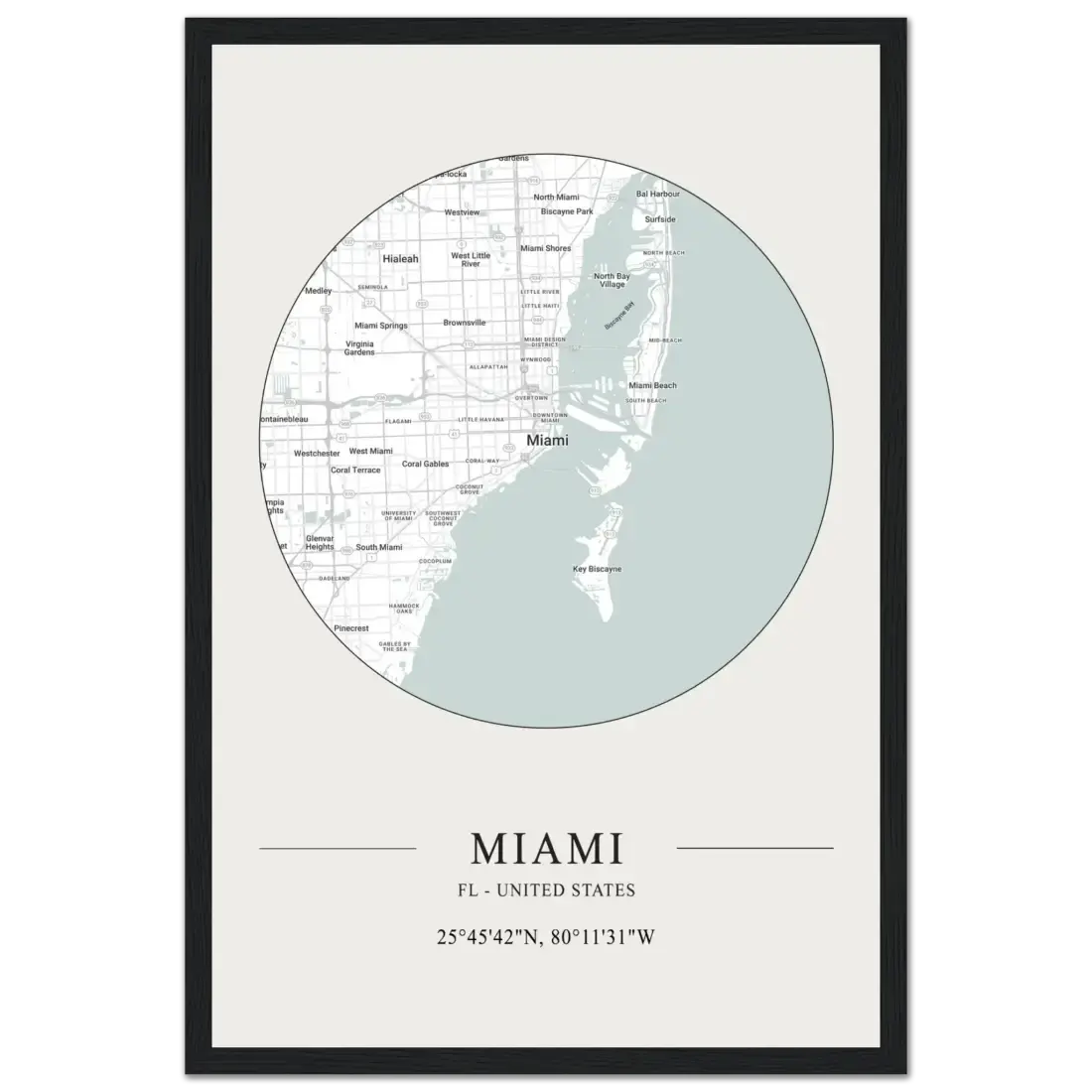 Miami, Florida, United States minimalist map poster by Art-O-Rama Shop