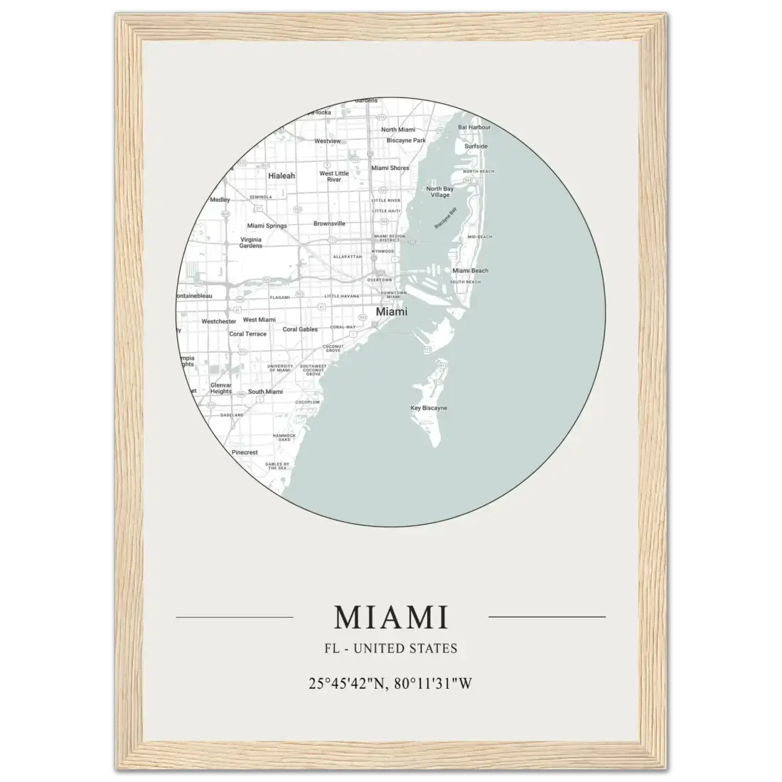 Miami, Florida, United States minimalist map poster by Art-O-Rama Shop