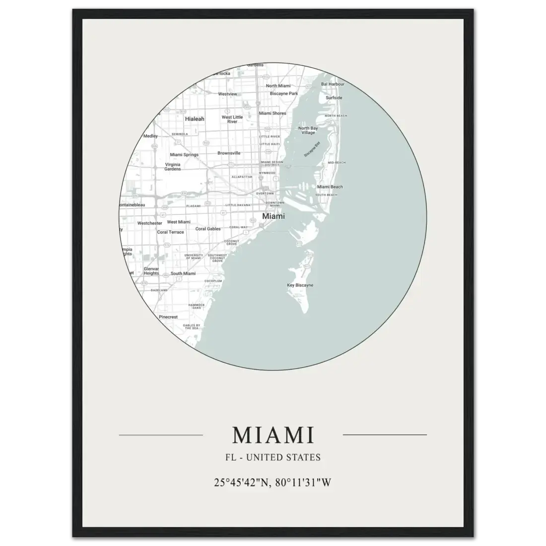 Miami, Florida, United States minimalist map poster by Art-O-Rama Shop