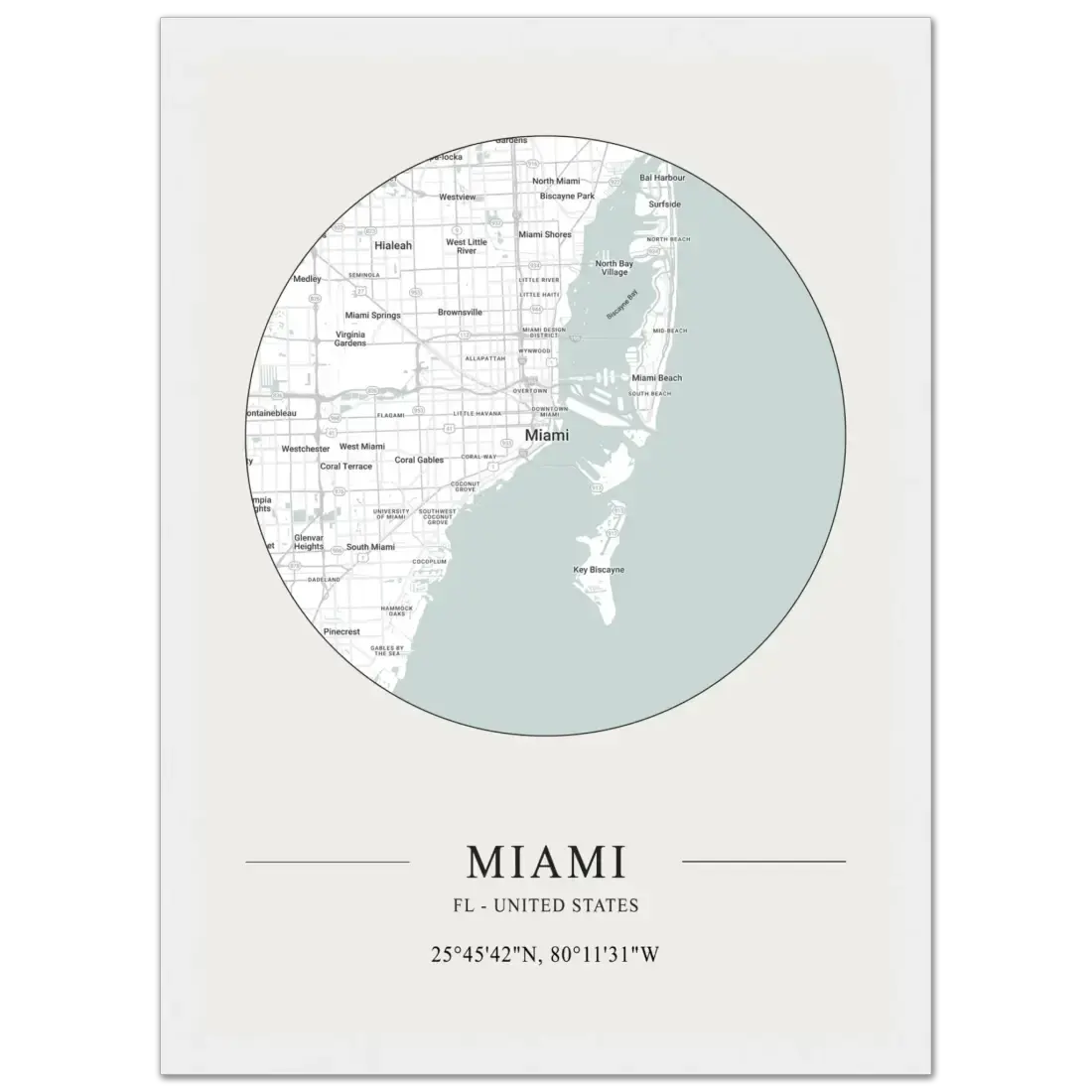 Miami, Florida, United States minimalist map poster by Art-O-Rama Shop