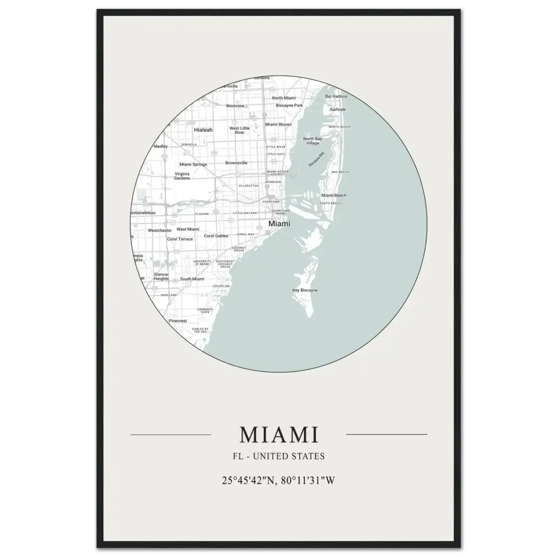 Miami, Florida, United States minimalist map poster by Art-O-Rama Shop