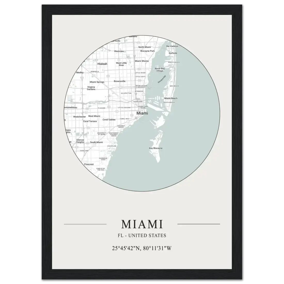 Miami, Florida, United States minimalist map poster by Art-O-Rama Shop