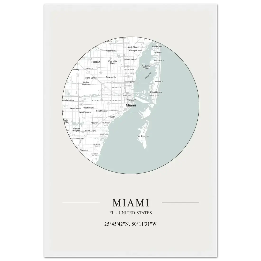 Miami, Florida, United States minimalist map poster by Art-O-Rama Shop