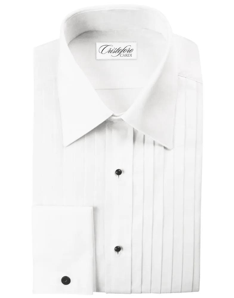 "Milan" White Pleated Laydown Tuxedo Shirt by Tux-USA