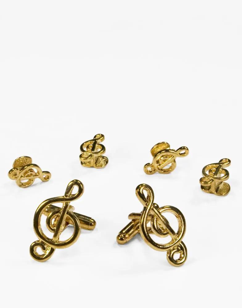 Musical G Clef Gold Studs and Cufflinks Set by Tux-USA