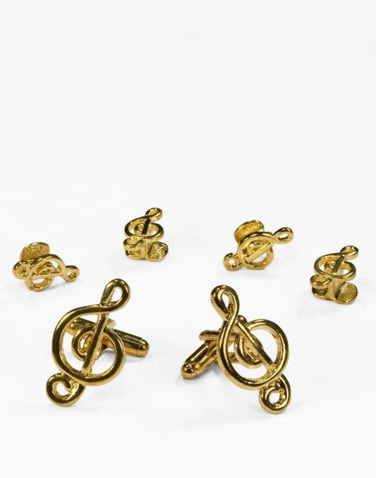 Musical G Clef Gold Studs and Cufflinks Set by Tux-USA