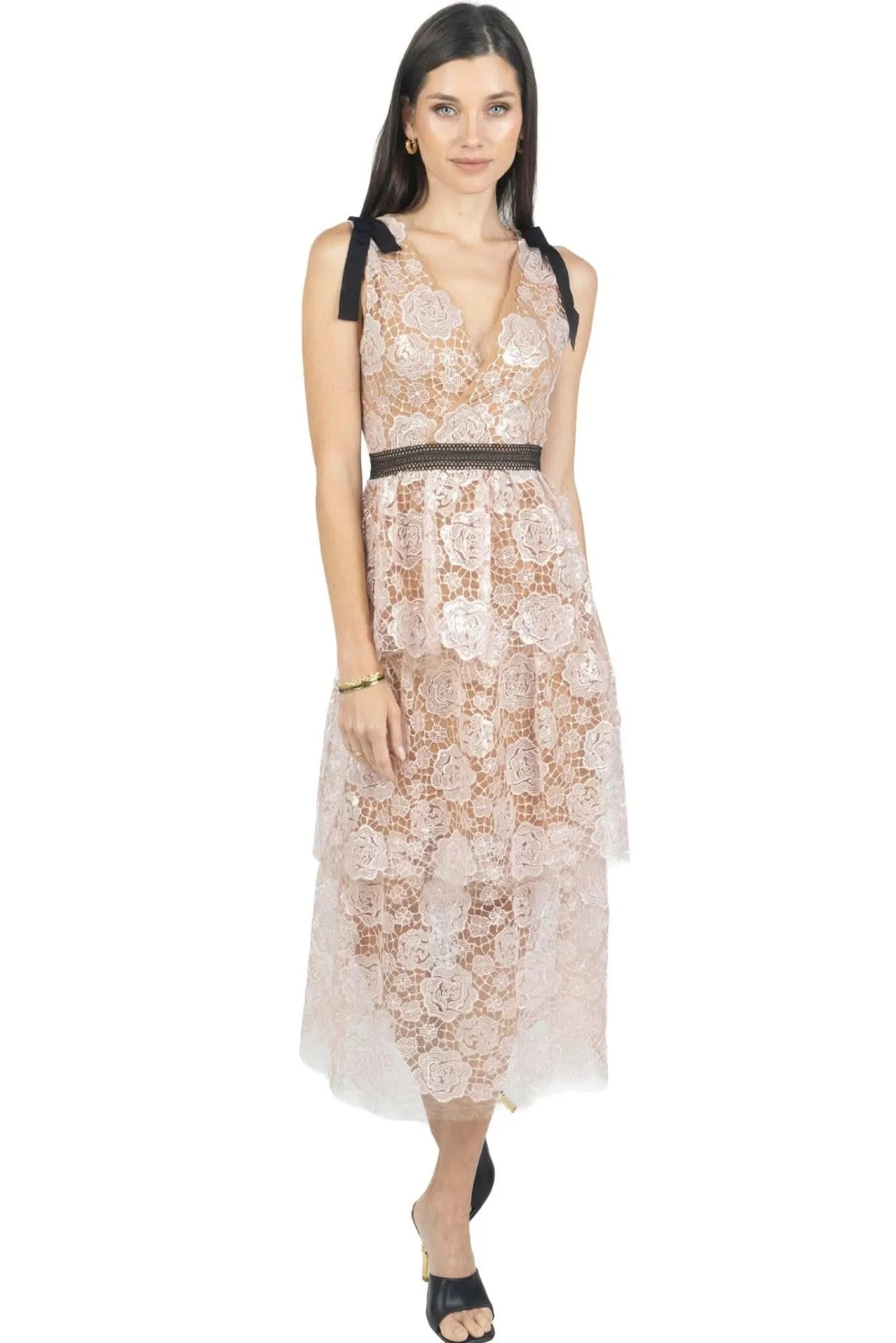 Natalia Pink Sequined Guipure Lace Dress by Akalia
