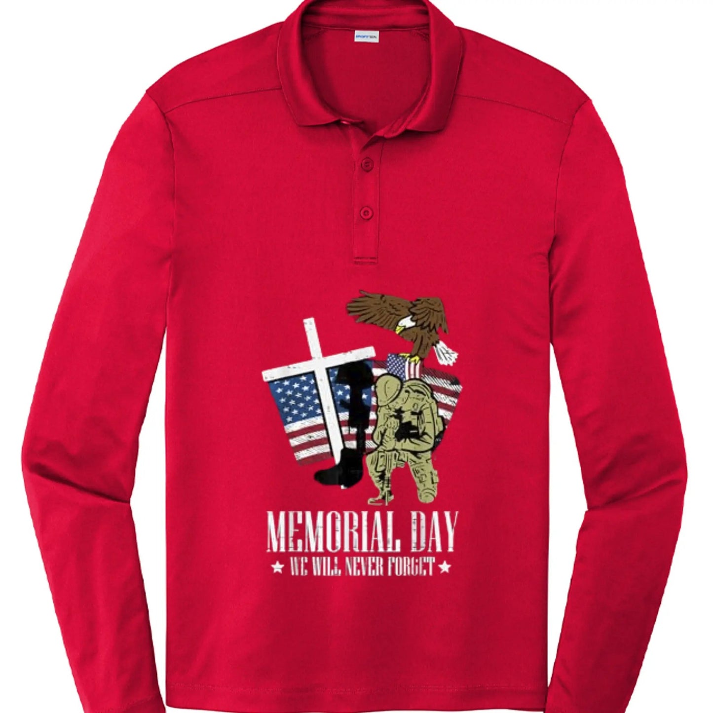 Pro Long Sleeve Polo Memorial Day Mens Shirt by Inland Leather Co